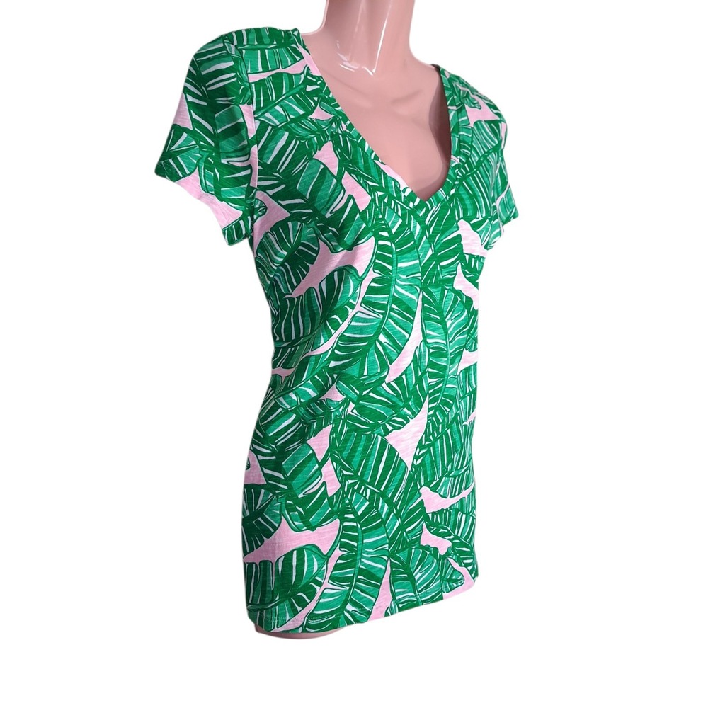 Lilly Pulitzer Women 'sTop Green/Pink XS Etta V-Neck Short Sleeves Conch‎ Shell